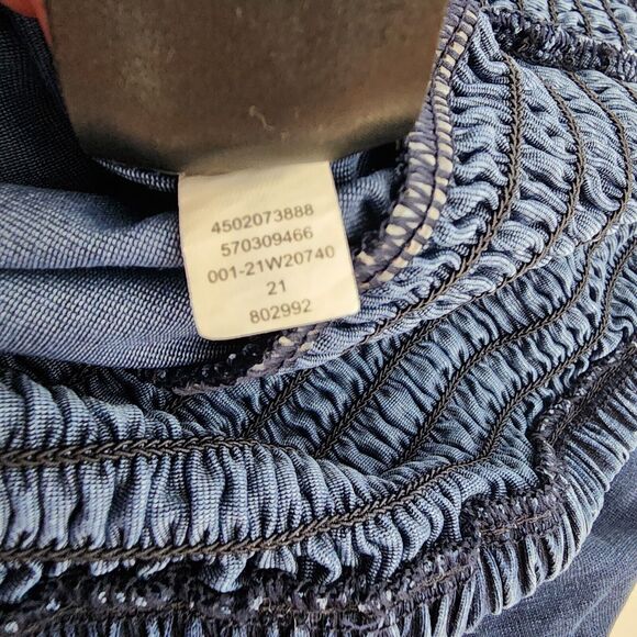 White House Black Market Womens Tee Small Smocked Hem Blue Short Sleeve Lyocell - Picture 9 of 9